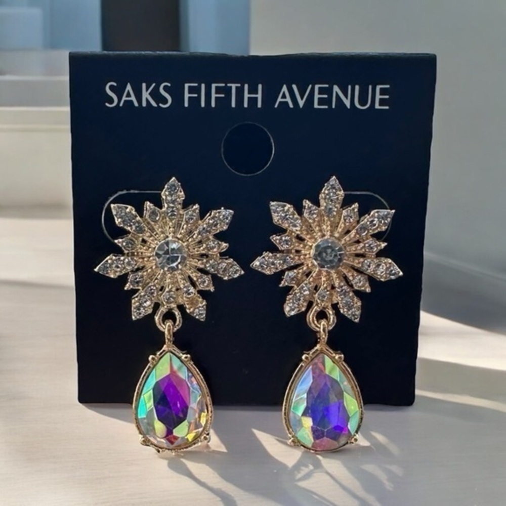 3/$40 Saks Fifth Avenue Gold and Silver Crystal Starburst Dangle Earrings